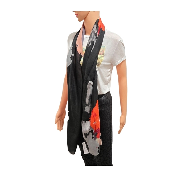 Jessica McClintock Black and Red Scarf Wrap - Picture 2 of 8